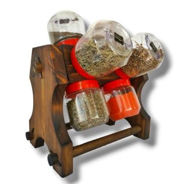 Imagem de Kit Temperos 8 Potes 230ml Giratório de Madeira + Adesivos - Art & Lar