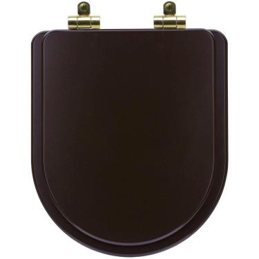 Imagem de Assento Sanitário Poliéster Soft Close Carrara Marrom Fosco Para Vaso Deca Com Ferragem Dourada