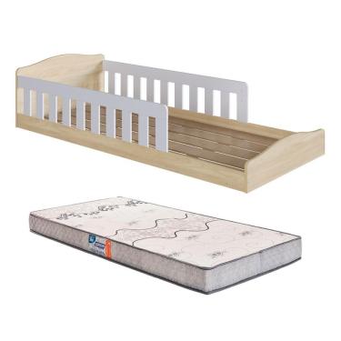 Imagem de Cama Com Colchão Gazin Solteiro Montessoriana Encanto Completa Móveis Carvalho Branco