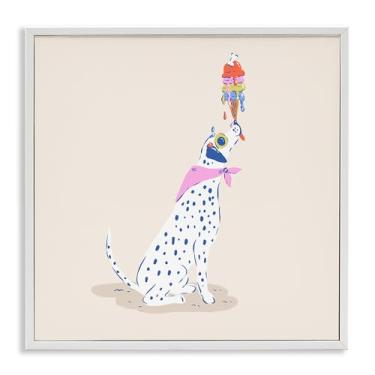 Imagem de Stupell Industries Design de arte giclée emoldurado branco dálmata e sorvete pingando por Krissy Mast, 12 x 12