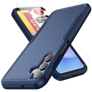 Imagem de AZHEPU Capa para Samsung Galaxy A15 5G com protetor de tela de vidro temperado, capa para Galaxy A15 5G, capa protetora resistente durável 2 em 1 para Samsung A15 5G, azul