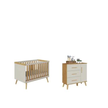 Imagem de Kit Berço e Cômoda Infantil Moveis Peroba Sky Retro MDF Ls