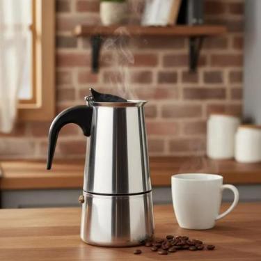 Imagem de Cafeteira Italiana 4 Xicaras Inox Moka Café Expresso Bule Cafezinho Qu