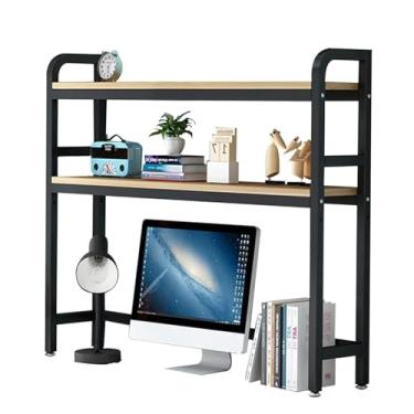 Imagem de Estante de mesa de mesa para mesa de computador - Rack organizador de mesa ajustável, estante multiuso de 2 andares, prateleira de armazenamento de escritório aberta de metal vintage, decoração de