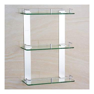 Imagem de Prateleira de vidro de banheiro de canto de 3 camadas, acessórios de banheiro de alumínio para armazenamento de chuveiro, prateleiras montadas na parede, 450 mm (450 mm)