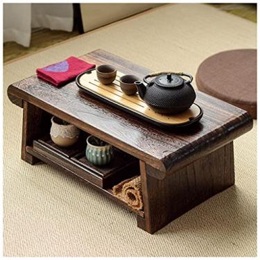 Imagem de Mesa de centro dobrável de madeira maciça, mesa de chão, altar baixo, portátil, mesa de acampamento, laptop, mesa de tatami, mesa baixa multifuncional (marrom 60 x 35 x 23 cm)