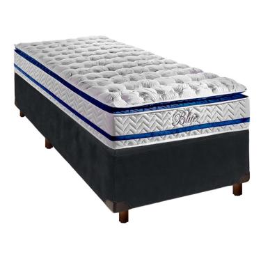 Imagem de Conjunto Cama Box Cinza Solteiro + Colchão Molas Ensacadas Blue Paropas