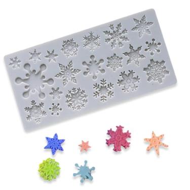 Imagem de 1 molde de silicone de floco de neve para cozimento de sabão de chocolate doce 20 cavidades, reutilizáveis, formas de floco de neve de várias formas para fazer gomas, doces, gelatina, cubos de gelo