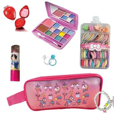 Imagem de Kit de Maquiagem Infantil com Paleta de Sombras, Estojo Unicórnio, Gloss Labial e mais acessórios, Kit Beleza, Brinquedo Presente Menina B1