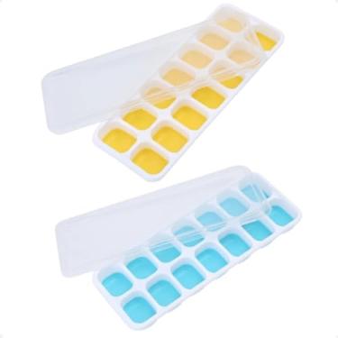 Imagem de Forma de Gelo com Tampa, Formas de Silicone Flexível para Geladeira e Freezer(Amarelo + Azul)
