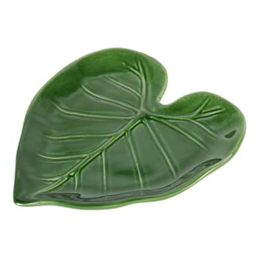 Imagem de Porta Colheres Cerâmica em Formato Coração, Porta Colheres de Cozinha com Design Folha Verde Utensílios Cozinha Fofo Adequado para Decoração Fogão com Espátula