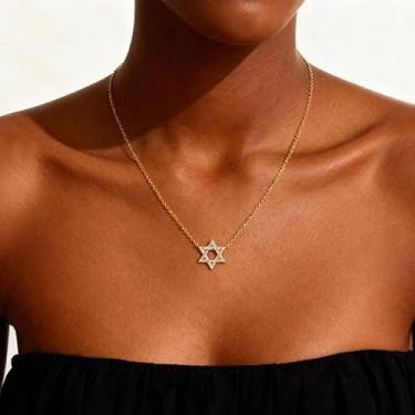 Imagem de Colar de estrela grossa para mulheres, gargantilha com pingente de prata dourada, corrente de clipe de papel grossa e delicada joia de presente, Medium, Latão, Sem Pedra Preciosa