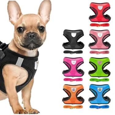 Imagem de Coleira Peitoral para Cães e Gatos com Guia – Peitoral Ajustável Respirável com Faixa Refletiva para Passeios Seguros(ALEATORIO,ALEATORIO)