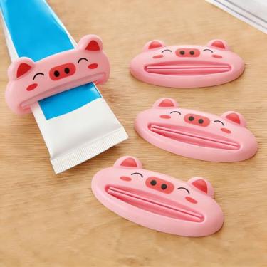Imagem de Pacote com 4 Espremedores de pasta de dente de desenho animado - Espremedor manual de animais - 4 rosa