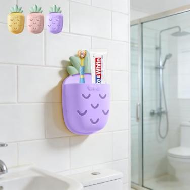 Imagem de Porta-escova de dentes de abacaxi caixa de armazenamento versátil em forma de abacaxi organizador de banheiro suporte de escova de dentes prateleira de armazenamento rack de parede