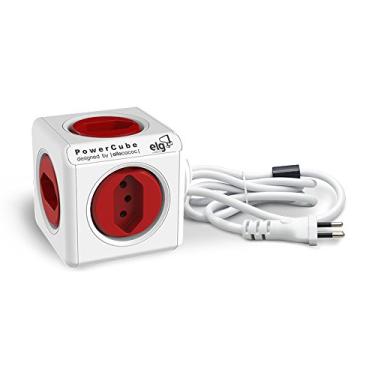 Imagem de ELG, PWC-X5, PowerCube com Extensor, Multiplicador 5 Tomadas, Filtro de Linha com Protetor de Surto, Bivolt, Cabo 1,5m, Branco e Vermelho