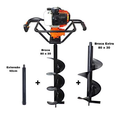 Imagem de KIT Perfurador de Solo Vulcan VPS520 2T 52CC 2,5HP com Broca 80x20cm + Broca 80x30cm + Extensão 40cm com Pino Trava