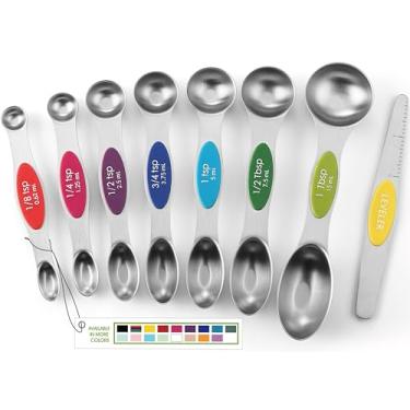 Imagem de Spring Chef Conjunto de colheres de medição magnéticas de aço inoxidável com ímãs fortes, essenciais de cozinha de metal resistente - cabe na maioria dos potes de especiarias de cozinha