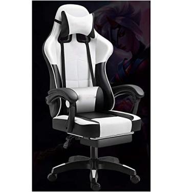 Imagem de Cadeira ergonômica para jogos, cadeira de jogos confortável com apoio para os pés, cadeira de computador cadeira de escritório giratória ajustável para jogos com suporte lombar preto/branco