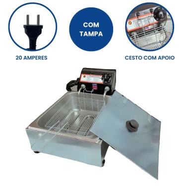 Imagem de Fritadeira Elétrica Industrial Cuba de 5 Litros - 220v -  Desempenho e Praticidade para Sua Cozinha, lanchonete, quiosque, Restaurante - com Tampa