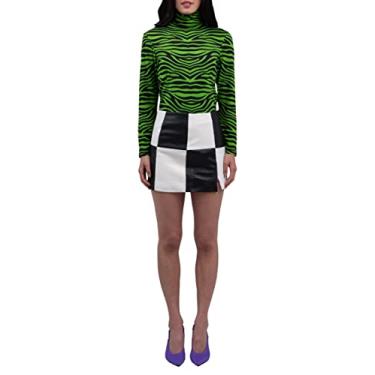 Imagem de BruceGlen Minissaia feminina xadrez de couro patchwork, Couro xadrez, 25