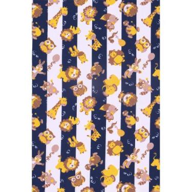 Imagem de Tecido Tricoline Estampado Bichos Listrado Marinho - 1,50m de Largura
