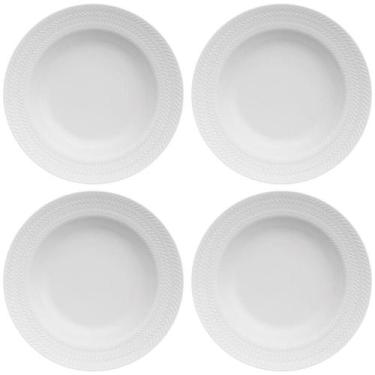 Imagem de Jogo 4 Pratos Fundos 23,5cm Porcelana Germer Relevo Chevron Brancos Re
