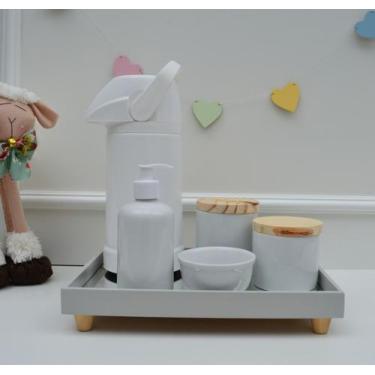 Imagem de Kit Higiene Porcelana Bebê K194 Bandeja MDF Tampa Pinus - Ciranda - ar