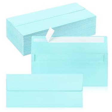 Imagem de Pacote com 100 envelopes empresariais nº 10, envelopes autoselados em azul claro padrão para envio comercial seguro e jurídico, escritório, cheques, cartas, faturas, 10 x 23 cm