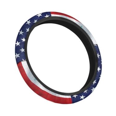 Imagem de Panskyllis Capa de volante elástica com bandeira dos EUA, acessórios para carrinho de golfe, carro de clube, antiderrapante, absorção de suor, decoração de interiores, inodoro, universal, 33,5 cm,