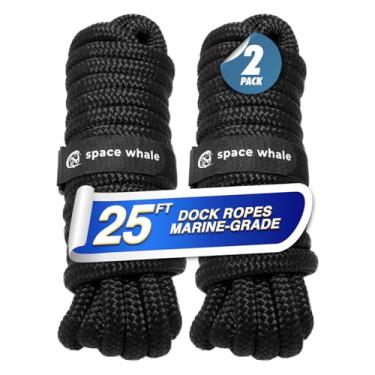 Imagem de Space Whale Boat Ropes for Docking Lines (2Pk) I Double Braided Nylon Black Dock Lines for Boats 5/8” 25FT Boat Rope I 11243lbs Breaking Strength Marine Rope Boat Dock Lines I Mooring line Dock Ties