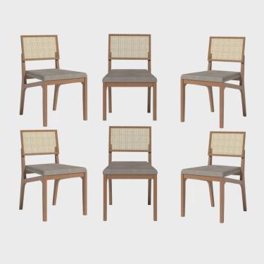 Imagem de Conjunto 6 Cadeiras King Em Madeira Maciça Com Tela Estofada Linho