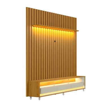 Imagem de Rack com Painel Ripado até 70 Polegadas Sintra com LED 3 gv Cedro e Off White Alt 242 Larg 222 cm