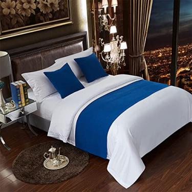 Imagem de Cachecol para cama de hotel, estilo europeu, decoração de cama, macia, confortável, proteção contra desbotamento, toalha de cama de luxo para cama de solteiro queen size - azul marinho||50 x 210 cm