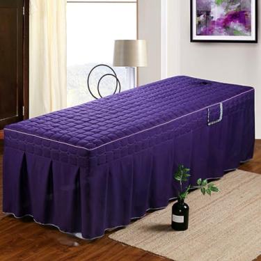 Imagem de Capa de cama para salão de beleza, cor sólida, para mesa de massagem, com saia, lençol grosso macio com bolso lateral, colcha de spa de massagem profissional com furo roxo||60 * 180 cm