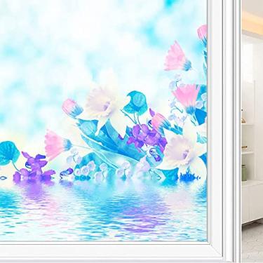 Imagem de Película de janela de privacidade de flores, textura de estilo floral, filme de vidro para sala de estar e escritório em casa, L90 x C 190 cm