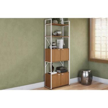 Imagem de Estante p/ Sala Industrial Alta LI018 c/ 4 Portas 72x200cm Canela/Branco - Kappesberg