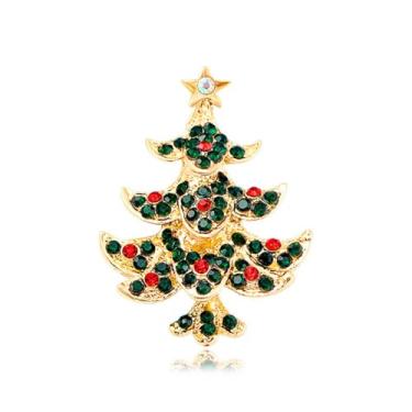 Imagem de LPYO Broche de Natal para mulheres, strass, cristal, árvore de Natal, guirlanda, boneco de neve, rena, trenó, Papai Noel, luva para bota, bengala doce, joias decorativas, broche, acessórios de