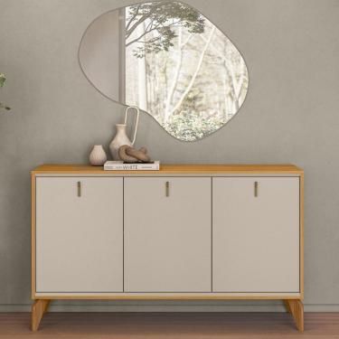 Imagem de Aparador Buffet 3 Portas com Pés de Madeira Aura 14 Linea Brasil