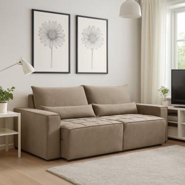 Imagem de Sofá Cama 240cm Retrátil e Reclinável 4 Lugares Nepal Castor