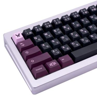 Imagem de JOLINTAL Teclas japonesas PBT com 130 teclas, minimalistas, roxas e pretas, conjunto de teclas de perfil cereja de sublimação de tinta adequado para teclado mecânico Cherry Gateron MX 61/64/87/104/108