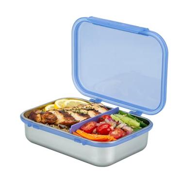 Imagem de Smash Caixa Bento de Aço Inoxidável Seguro para Micro-ondas de 1,8 L com Tampa Dobradiça Roxa – 2 Compartimentos com Divisor Móvel, Fecho de Clipe à Prova de Vazamento e Vedação de Silicone