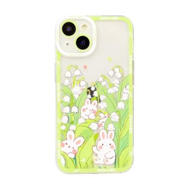 Imagem de TRADAY Capa de telefone Kawaii Bunny compatível com iPhone 15 Plus Flower Cute Rabbit Anime Capas Design Floral Capa TPU macia para meninas e mulheres (Sage Green