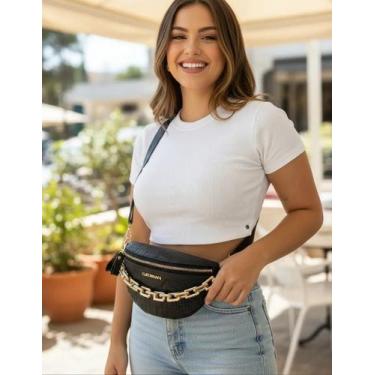 Imagem de Bolsa de Cintura com Corrente em relevo croco, Pochete Unissex Vintage