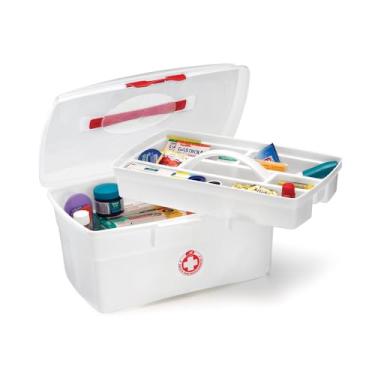 Imagem de Genérico Maleta de Primeiros Socorros Grande com Bandeja Removível, Organizador para Medicamentos e Remédios, Branco com Detalhes Vermelhos