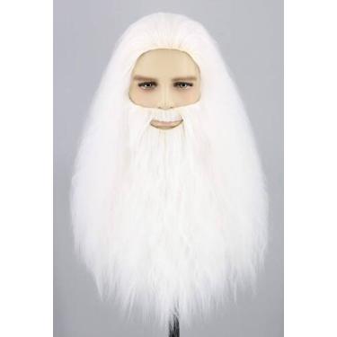 Imagem de Fantasia de peruca e barba para homens Wizard Cosplay White Long Hair 