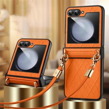 Imagem de Capa de telefone crossbody de couro PU para Samsung Galaxy Z Flip 5 Flip5 5G Capa, laranja, para Galaxy Z Flip5
