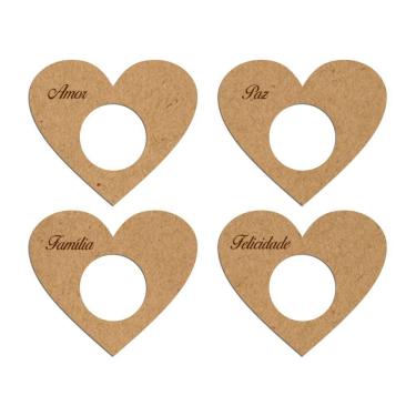 Imagem de Porta Guardanapo Coração Desejos Mdf Cru Kit 4 Peças 7,5cmx6,5cm - Cria Arte Laser Cru