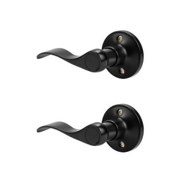 Imagem de Probrico Maçanetas de porta falsas, maçaneta de porta falsa interna preta para armário de corredor, maçaneta de porta canhota sem giro, estilo ondulado, pacote com 2