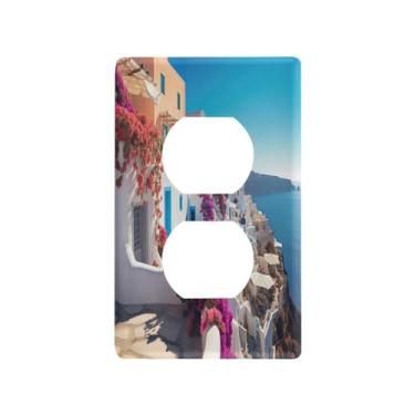 Imagem de KEEPREAL Placa de parede de tomada de receptáculo duplex - 1 placa de cobertura de tamanho padrão romântico Villagecore, perfil fino para decoração de casa/escritório/quarto, 11,5 x 7 cm #258